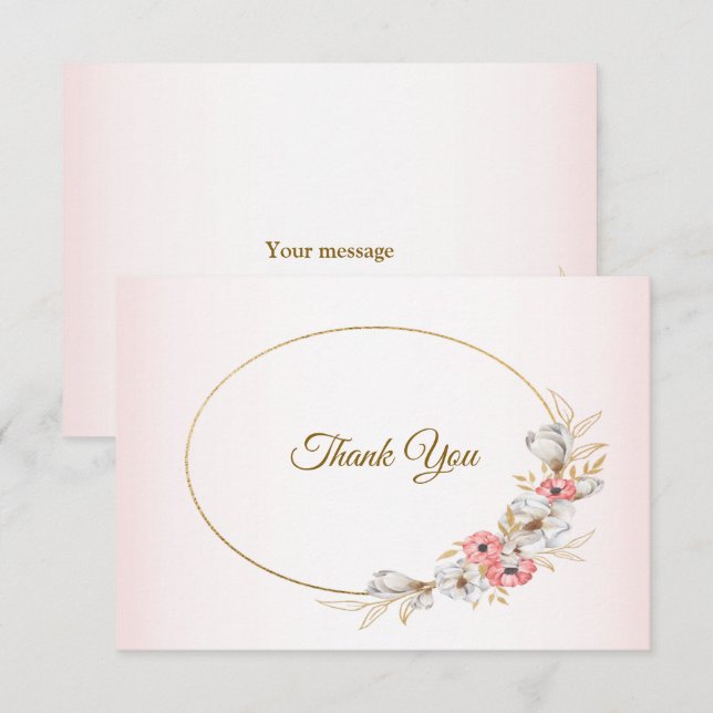 Cartão De Agradecimento Pink Golden Floral Geometric Peach Wedding (Frente/Verso)