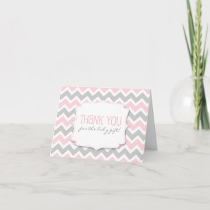 Cartão De Agradecimento Pink Gray Chevron Baby Shower thank you notes