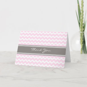 Cartão De Agradecimento Pink Gray Chevrons Baby Shower Thank You Card