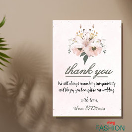 Cartão De Agradecimento Pink & Green Minimalist Floral Watercolor Wedding 