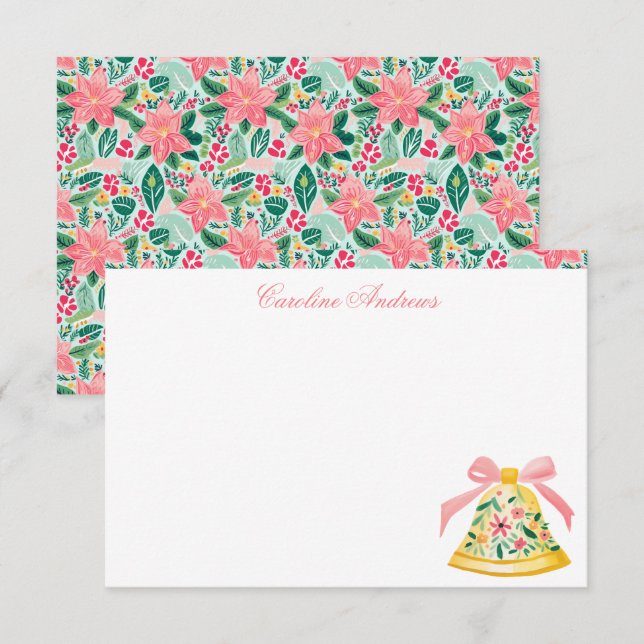 Cartão De Agradecimento Pink & Green Palm Beach Christmas Bell (Frente/Verso)