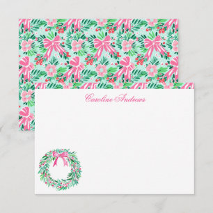 Cartão De Agradecimento Pink & Green Palm Beach Wreath