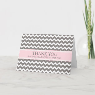 Cartão De Agradecimento Pink Grey Chevron Bat Mitzvah Thank You Card