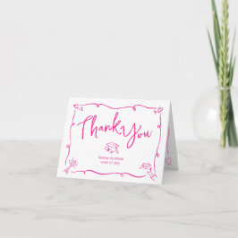 Cartão De Agradecimento Pink Hand Drawn Doodle Style Graduation White Fun