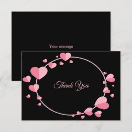Cartão De Agradecimento Pink Heart Pattern Black Geometric Wedding
