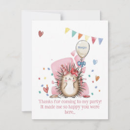 Cartão De Agradecimento Pink Hedgehog Children's Birthday Thank You