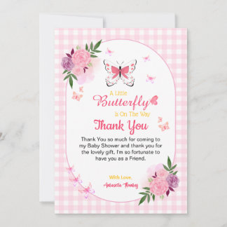 Cartão De Agradecimento Pink Little Butterfly Baby Shower Thank You Cards