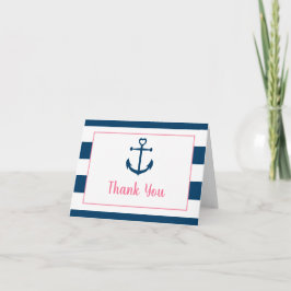 Cartão De Agradecimento Pink Navy Girl Nautical Anchor Baby Shower