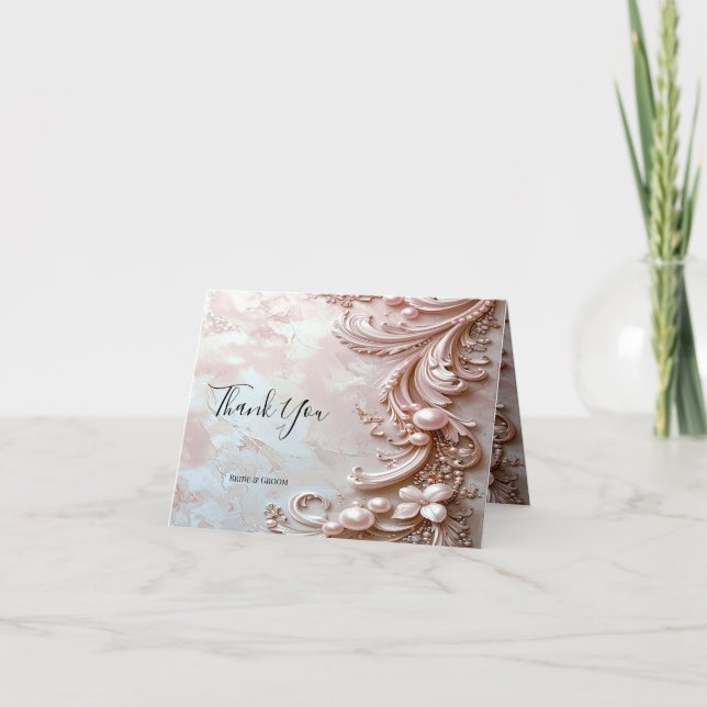 Cartão De Agradecimento Pink Ornate Pearl and Floral Thank You Card (Frente)