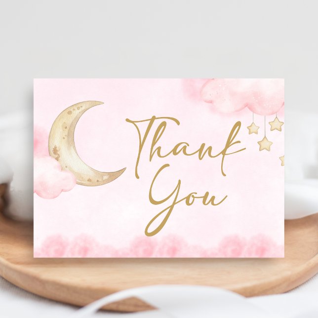 Cartão De Agradecimento Pink Over the Moon Baby Shower  (Over the Moon Baby Shower Thank You Card)