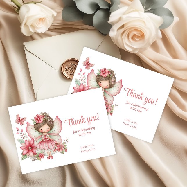 Cartão De Agradecimento Pink Pastel Fairy Floral 8th Birthday Thank You  (Pink Pastel Fairy Floral 8th Birthday Thank You Card)