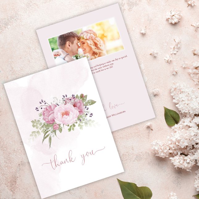 Cartão De Agradecimento Pink Peony Wedding Thank You Cards (Pink Peony Thank You Cards)