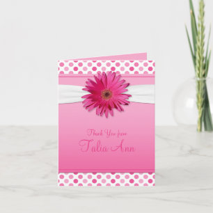 Cartão De Agradecimento Pink Polka Dot Daisy Bat Mitzvah Thank You Card