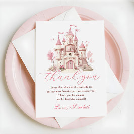 Cartão De Agradecimento Pink Princess Castle Girl's Birthday Party