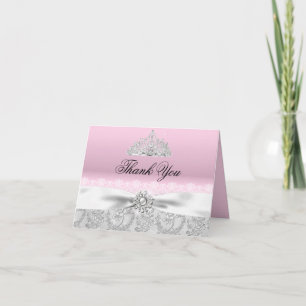 Cartão De Agradecimento Pink Princess Tiara & Bow Thank You Card