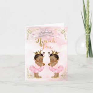 Cartão De Agradecimento Pink Princess Vintage Bebê Menina Gêmeas Obrigada