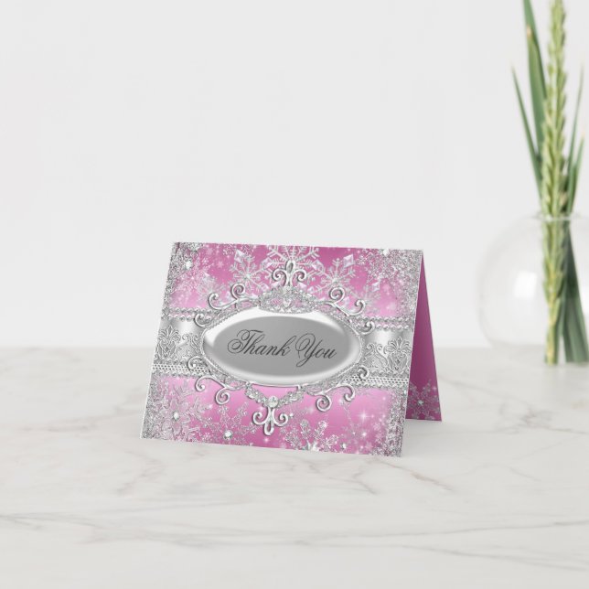 Cartão de Agradecimento Pink Princess Winter Wonde (Frente)