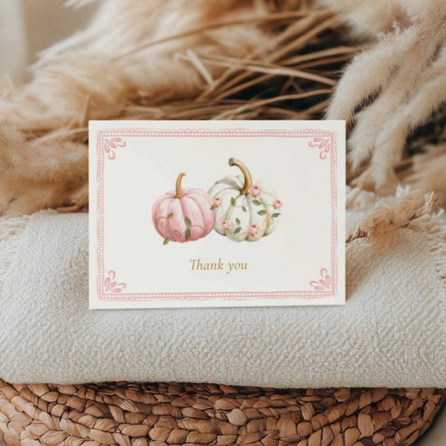 Cartão De Agradecimento Pink Pumpkin Baby Shower Thank You Card (Girl Fall Baby Shower Thank you card)