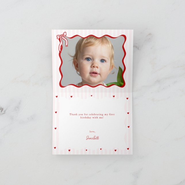 Cartão De Agradecimento Pink Red Heart Little Sweetheart Birthday Photo (Interior)