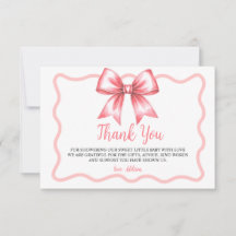 Pink Ribbon Baby Shower Thank You Card 