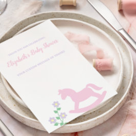 Cartão De Agradecimento Pink Rocking Horse Girl Baby Shower