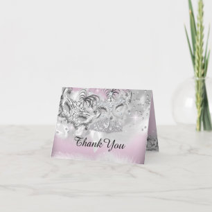 Cartão de Agradecimento Pink & Silver Sparkle Masq