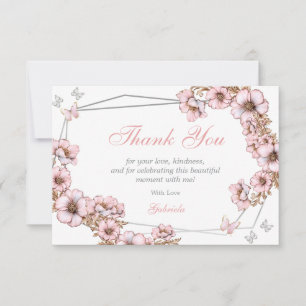 Cartão De Agradecimento Pink Silver Tiara Borboleta Quinceañera