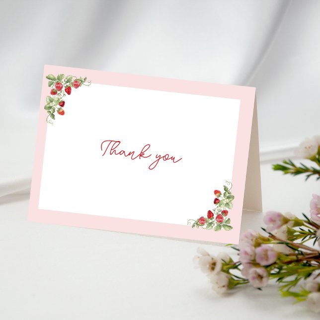 Cartão De Agradecimento Pink Strawberry Baby Shower  (Berry Sweet Baby Shower Thank You Card)