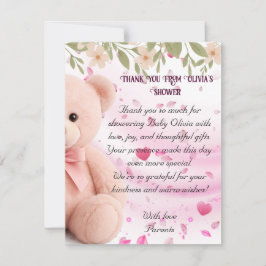 Cartão De Agradecimento Pink Teddy Bear Baby Shower Thank You Card.