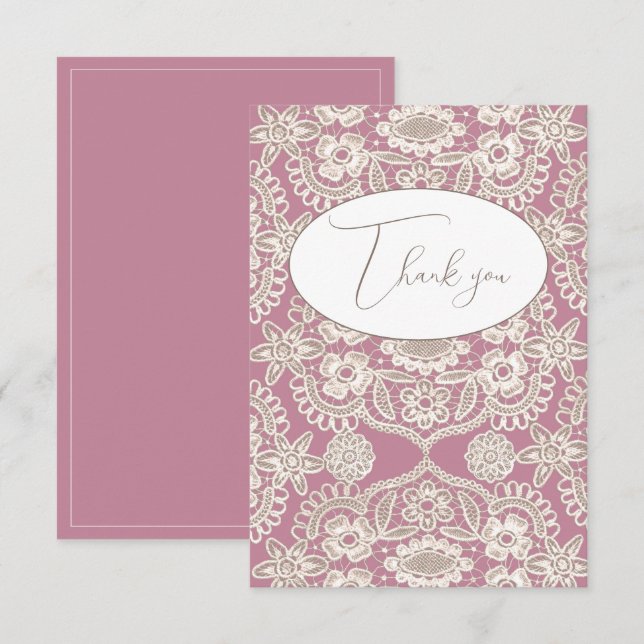 Cartão de Agradecimento Pink Vintage Lace Flat (Frente/Verso)