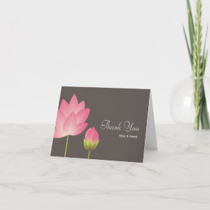 Cartão De Agradecimento Pink white lotus flower modern gray thank you note