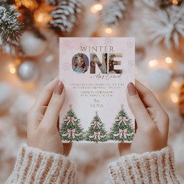 Cartão De Agradecimento Pink Winter Onederland Girl 1st Birthday Photo