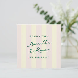 Cartão De Agradecimento Pink Yellow Vertical Stripes Wedding Thank You