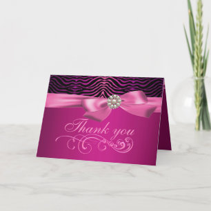 Cartão De Agradecimento Pink Zebra Print & Bow Thank You Card
