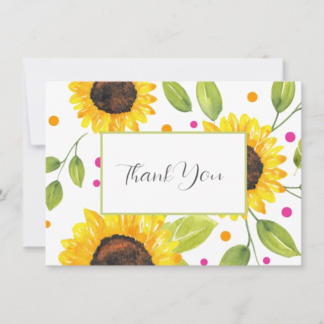Cartão De Agradecimento Pintado à mão Aquarela Buquê de girassol (Frente)