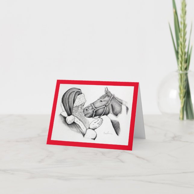 Cartão De Agradecimento Pinto Cavalo e Papai Noel (Frente)