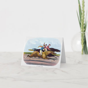 Cartão De Agradecimento Pintura Antiga de uma Cena de Corrida de Cavalos, 