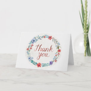 Cartão De Agradecimento Pintura aquarela com pincel floral coroa de flores