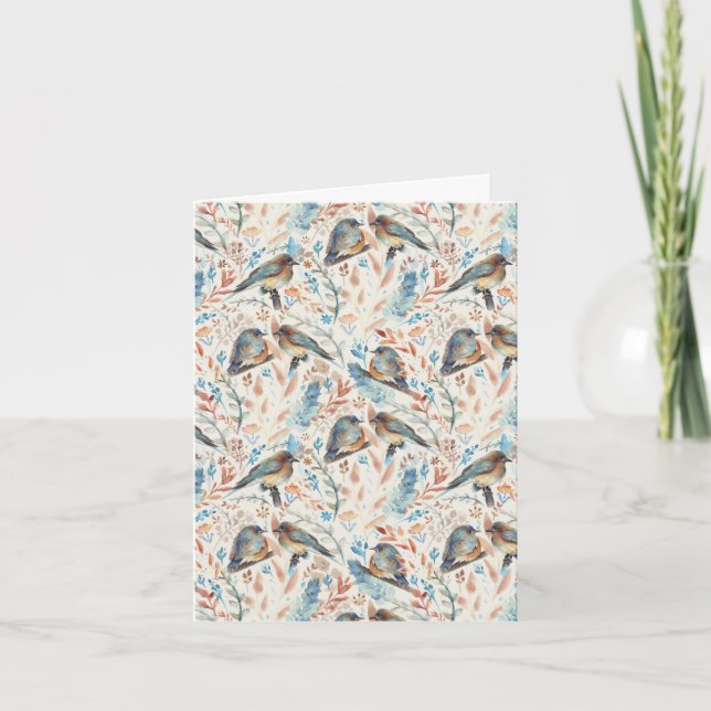 Cartão De Agradecimento Pintura de Aquarela Floral de Bluebird (Frente)