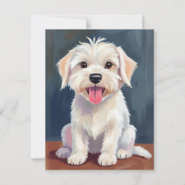 Cartão De Agradecimento Pintura de Cachorro Branco de Filhote Maltês