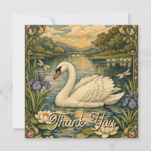 Cartão De Agradecimento Pintura elegante aquarela vintage cisne branco