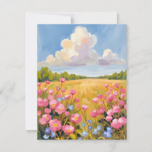 Cartão De Agradecimento Pintura paisagística de campo de flores cor-de-ros