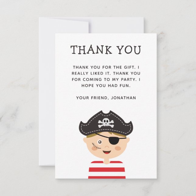Cartão De Agradecimento Pirate Kids or Boy Birthday Party | Cute Childrens (Frente)