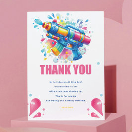 Cartão De Agradecimento Pistola de Água Aniversário Menina Personalizado