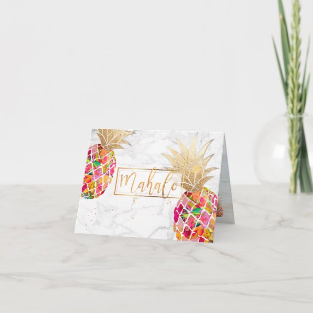 Cartão De Agradecimento PixDezines Aloha Pineapple/Pink/Mahalo (Frente)