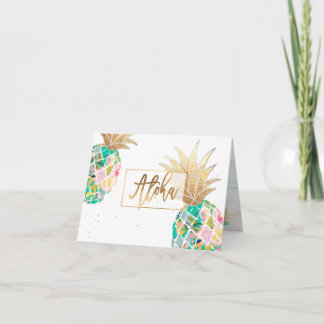 Cartão De Agradecimento PixDezines Aloha Pineapple, Teal Green Faux Dourad