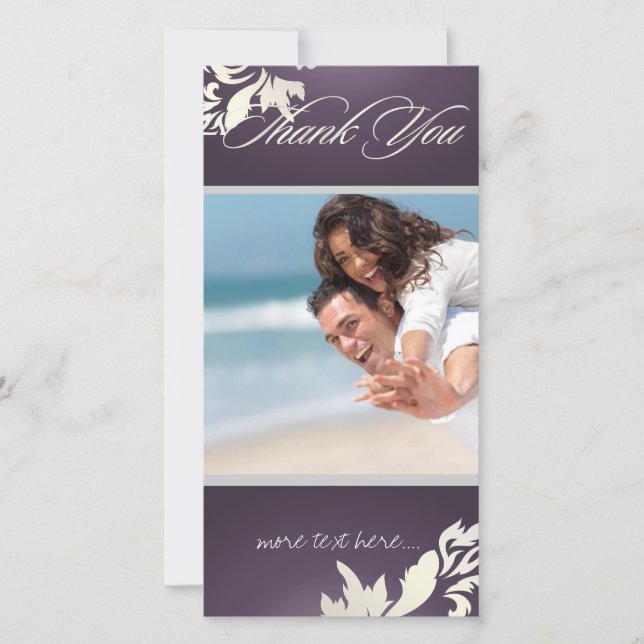 Cartão De Agradecimento PixDezines Damask 12 Foto Obrigado (Frente)