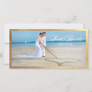 Cartão De Agradecimento PixDezines moldura dourada/foto de casamento obrig
