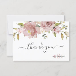 Cartão De Agradecimento PixDezines Monograma H2 Flores Rosa Empoeirado  