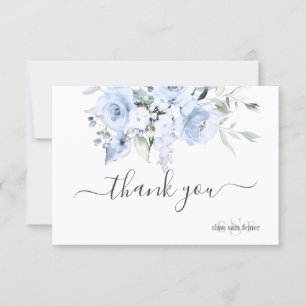 Cartão De Agradecimento PixDezines Monograma Rosas Azuis Dusty Obrigado